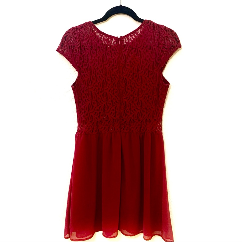 Red, lace, peekaboo cocktail dress